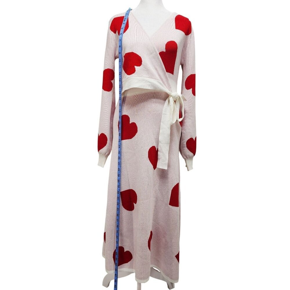 V For City Womens Wrap Long Sleeve Heart Print Maxi Dress Sweater White Size S - Picture 7 of 10